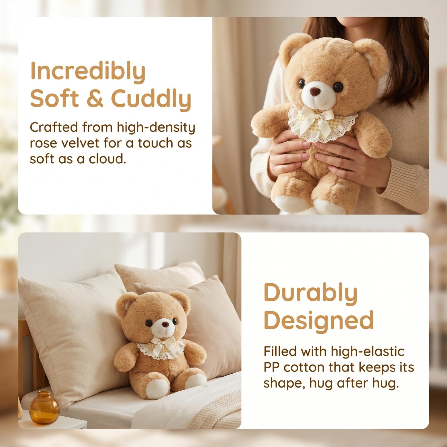 YUKOUQIAN Bear Stuffed Animal Cute Plush Doll Toy 8 inch for Girls Boys Christmas(Moka Bear)