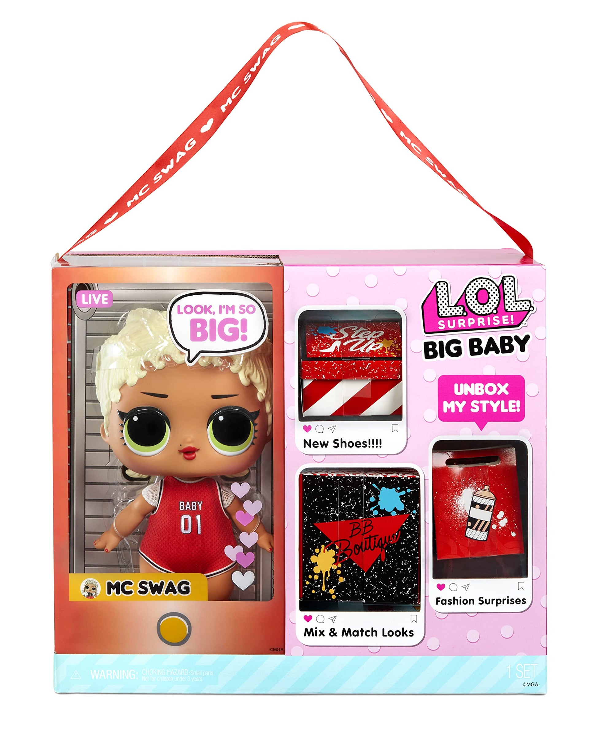 L.O.L. Surprise! Big Baby MC Swag - 11" Large ,Doll with Colorful, Mix & Match Fashion Accessories, Wear and Share Earrings, Collectible Gift for