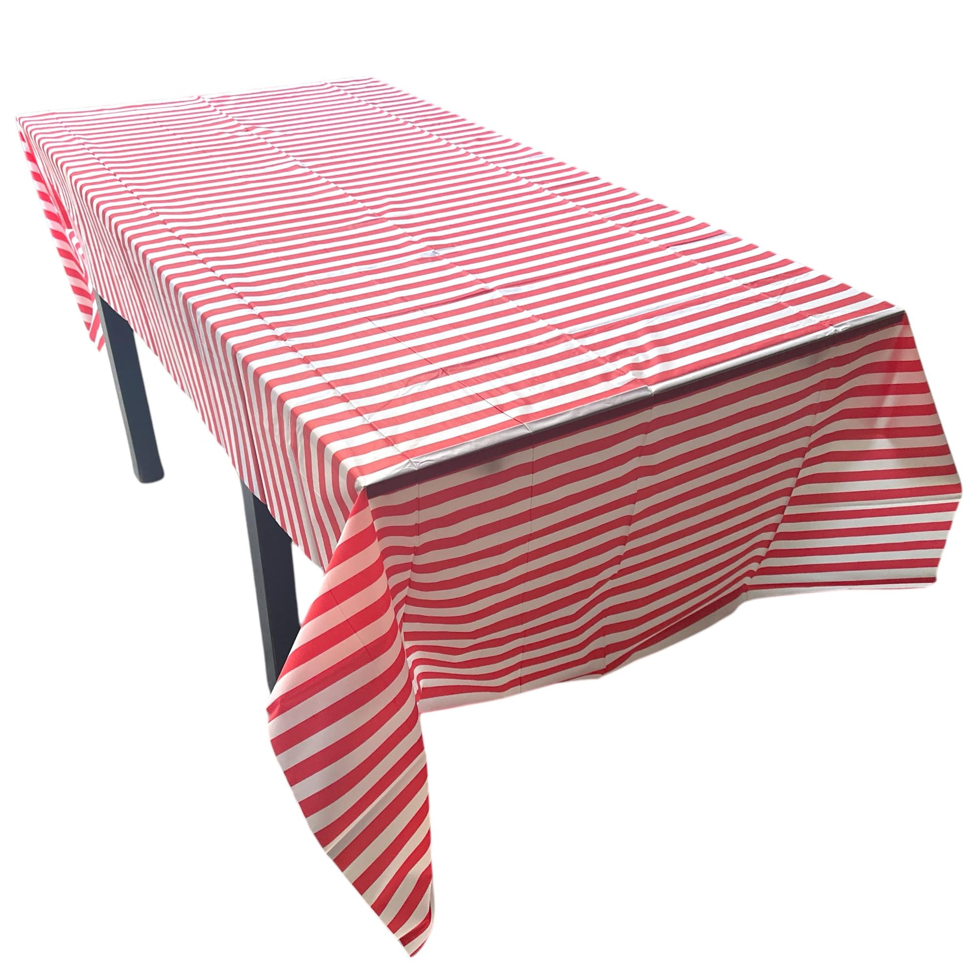 Oojami Pack of 4 Red & White Striped Tablecloths - 54" x 108" - Premium, Reusable, Waterproof Plastic for Parties, Picnics & Events
