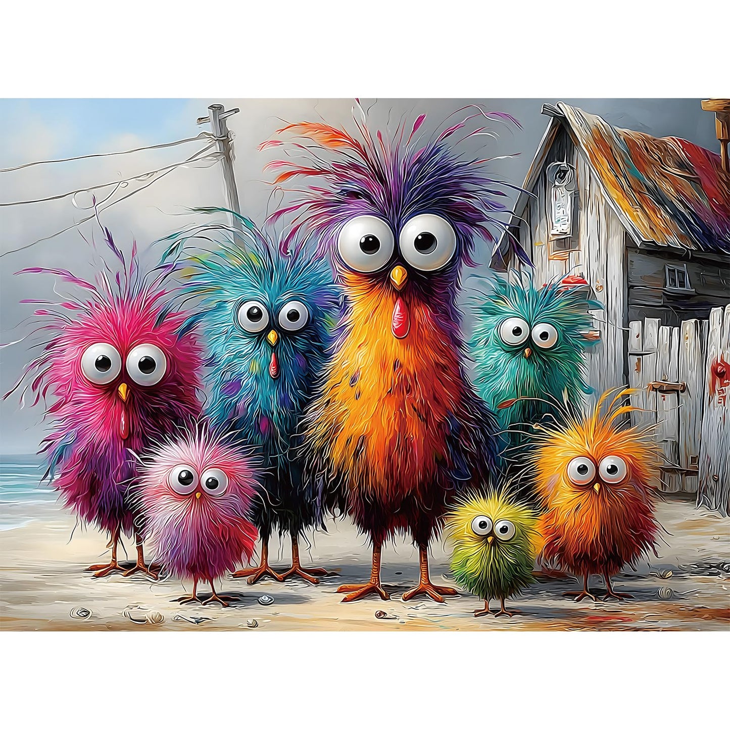 Puzzles for Adults 500 Pieces, Chicken Jigsaw Puzzles - Beach Chicken Coop, Impossible Beach Puzzles for Seniors Family, 20.47x14.96 inches, 1:1