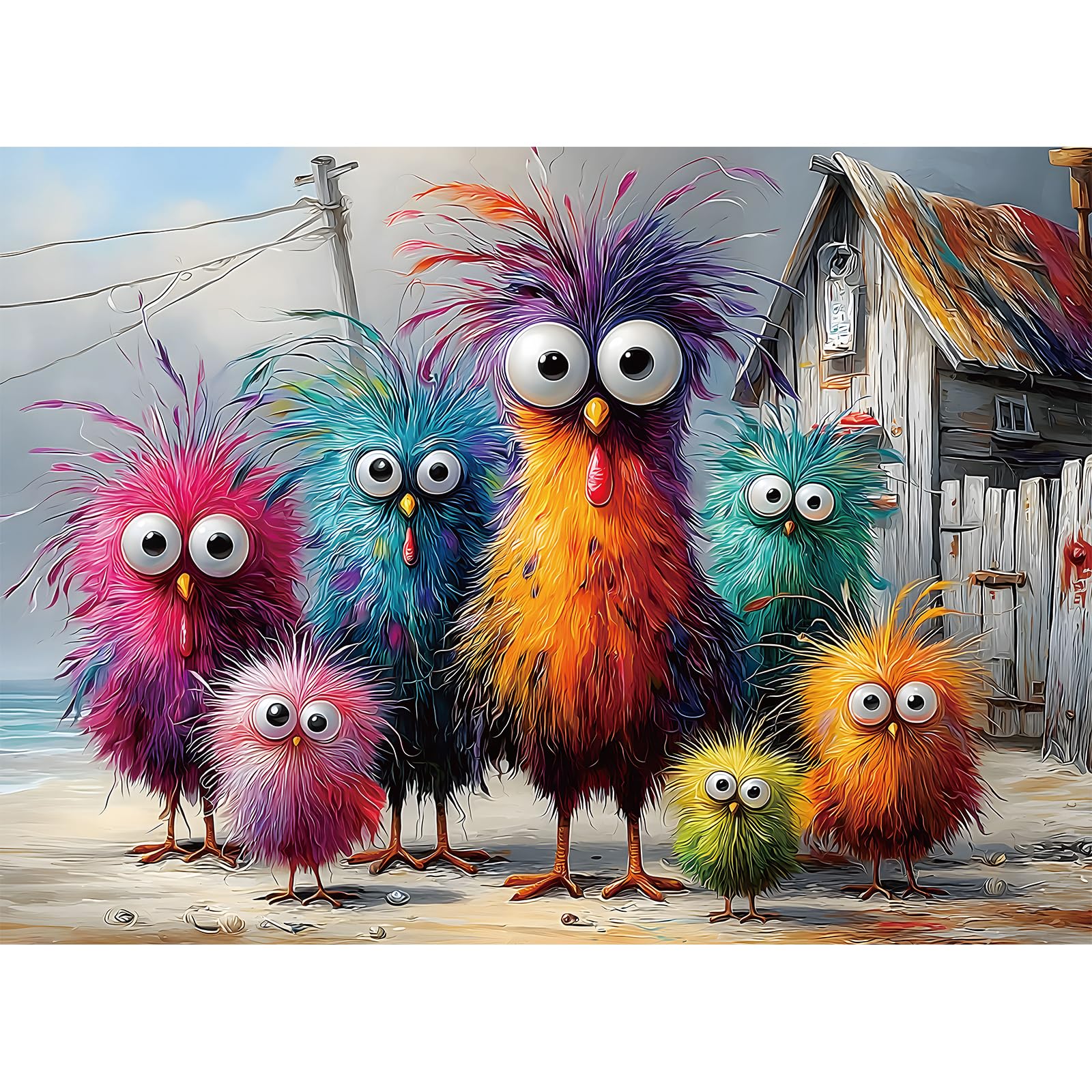 Puzzles for Adults 500 Pieces, Chicken Jigsaw Puzzles - Beach Chicken Coop, Impossible Beach Puzzles for Seniors Family, 20.47x14.96 inches, 1:1