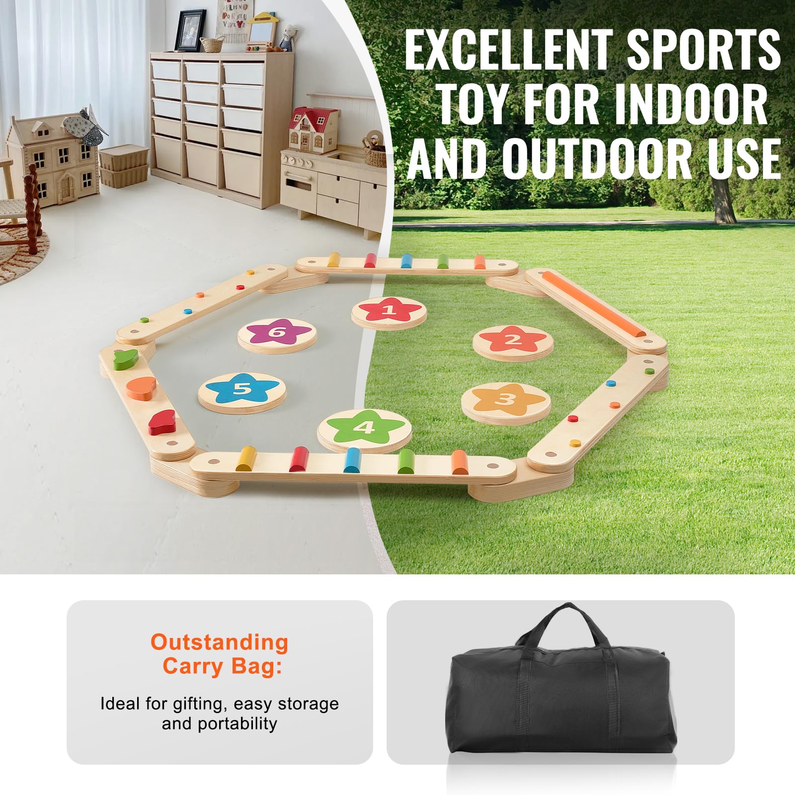 VEVOR Balance Beam Stepping Stones, 6 PCS Wooden Toddler Balance Boards, Montessori Toy for Kids 3-6, Build Coordination and Gross Motor Skills