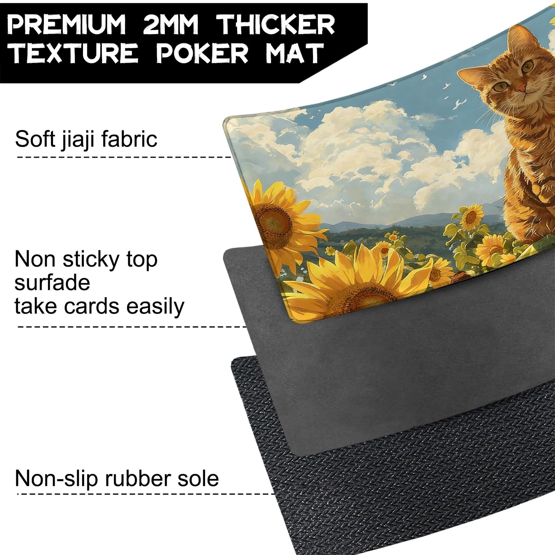 Playmat for MTG Orange Cat Sunflower Magic Play Mat 24x14 Inch Card Game Mat for Magic The Gathering TCG PTCG Playmat with Free Storage Bags Non-Slip