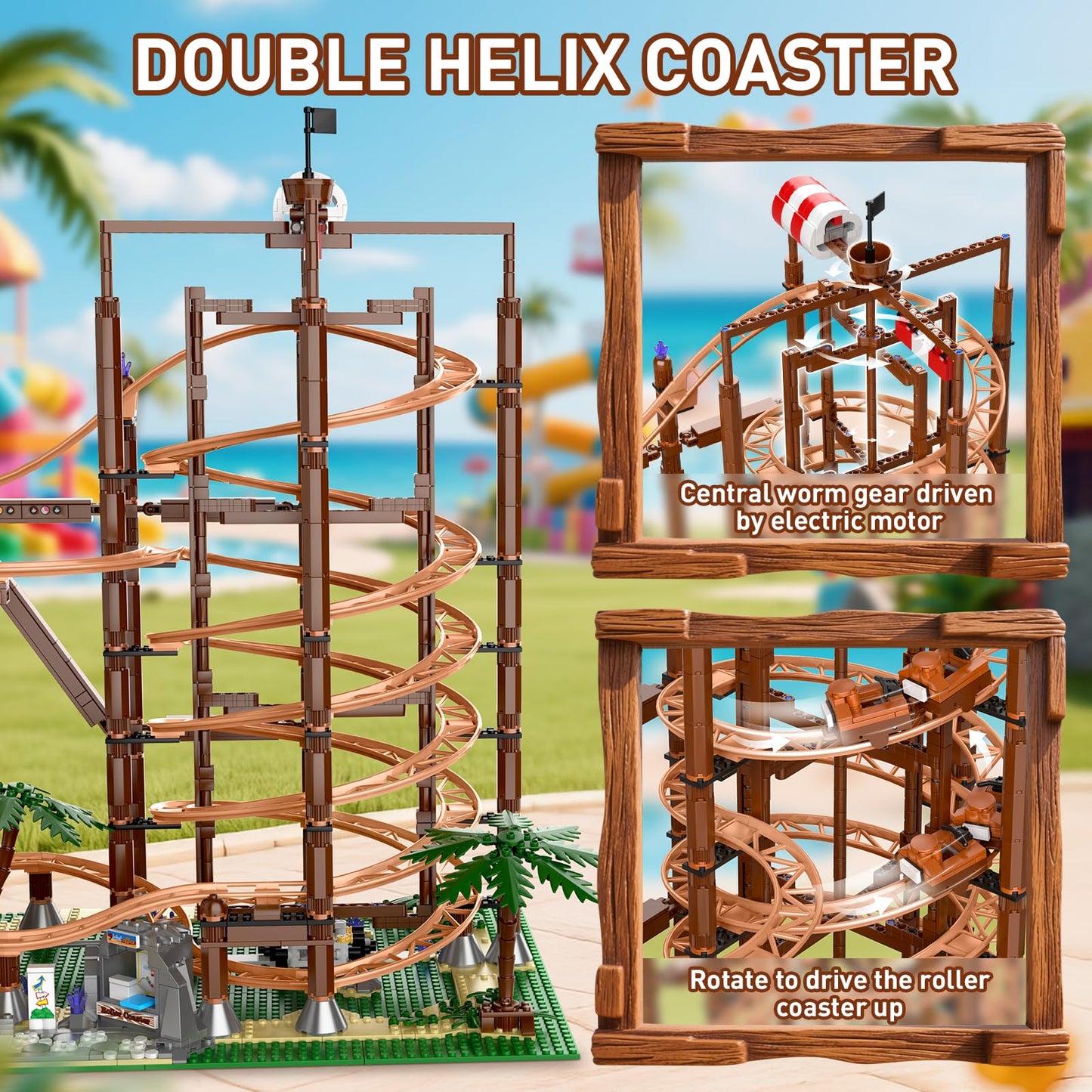 Mould King 11013 Roller Coaster & Pirate Ship Building Set, 2174-Piece Amusement Park Model with Motorized Loop Coaster, Double Helix Roller Coaster