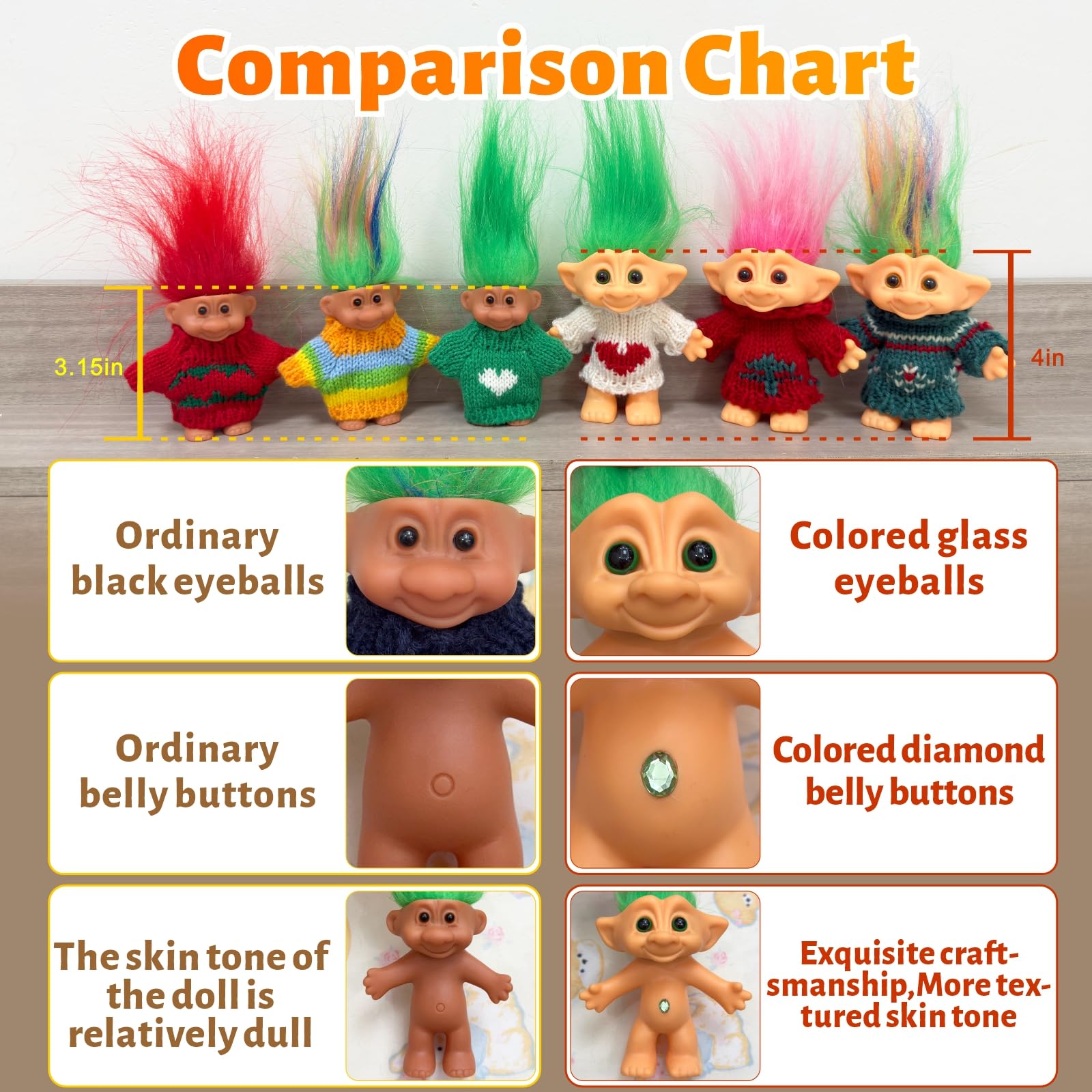 Yintlilocn 11pcs Vintage Troll Dolls Lucky Troll Dolls