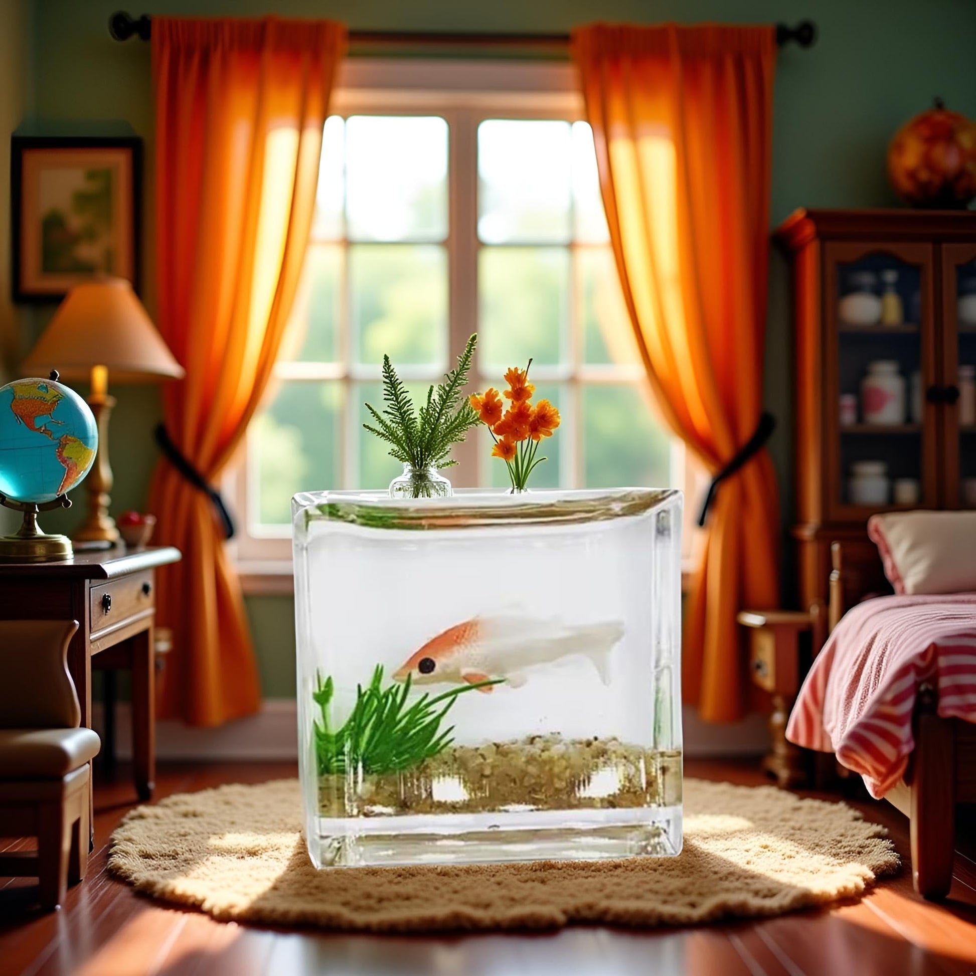 White Goldfish Charm of A Mini Tank with This 1:12 Scale Miniature Accessory Square Fish Tank Realistic Glass Decor for Dollhouse Display Captivating