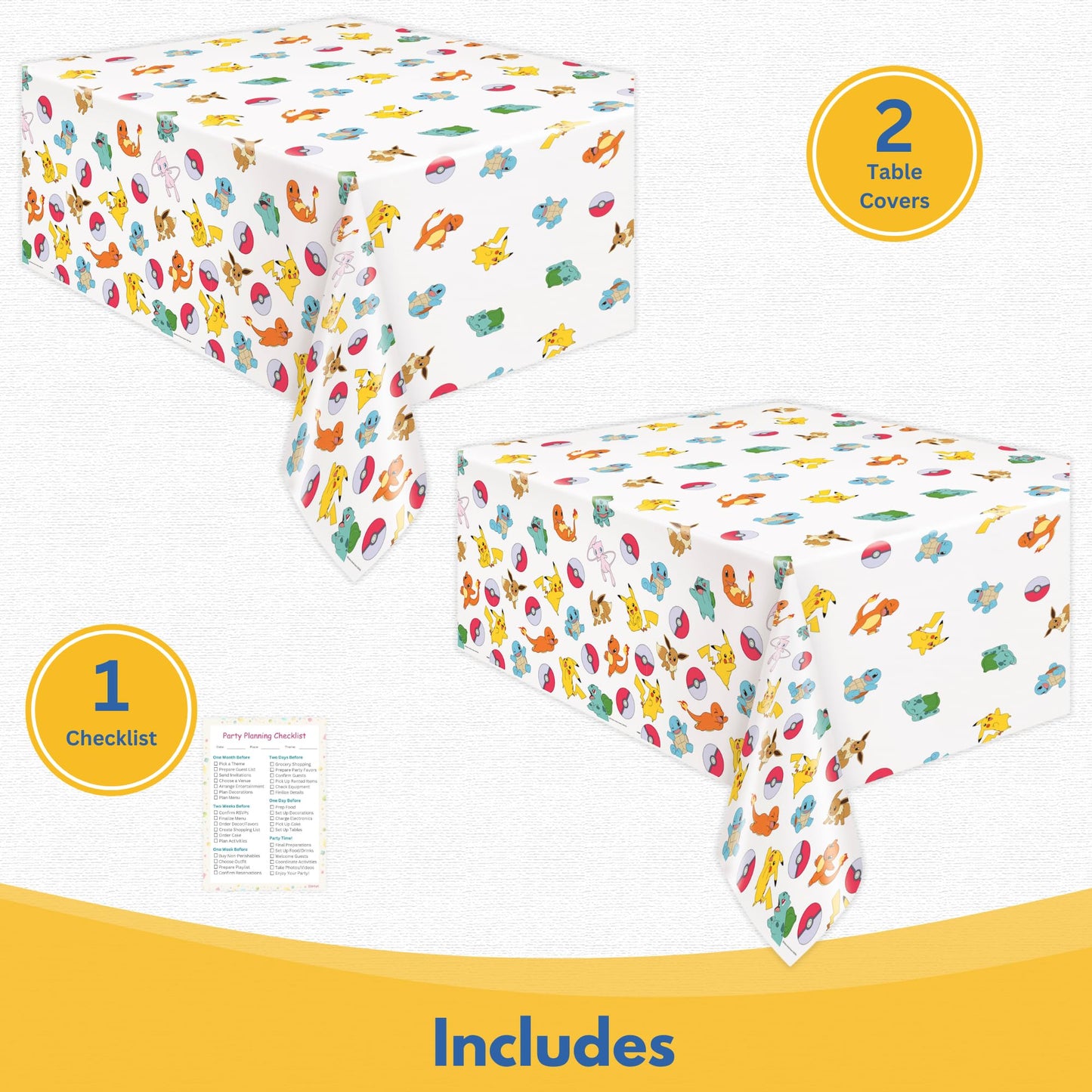 Unique Pokemon Table Cloth - 2 Pack - Pokemon Birthday Party Decorations