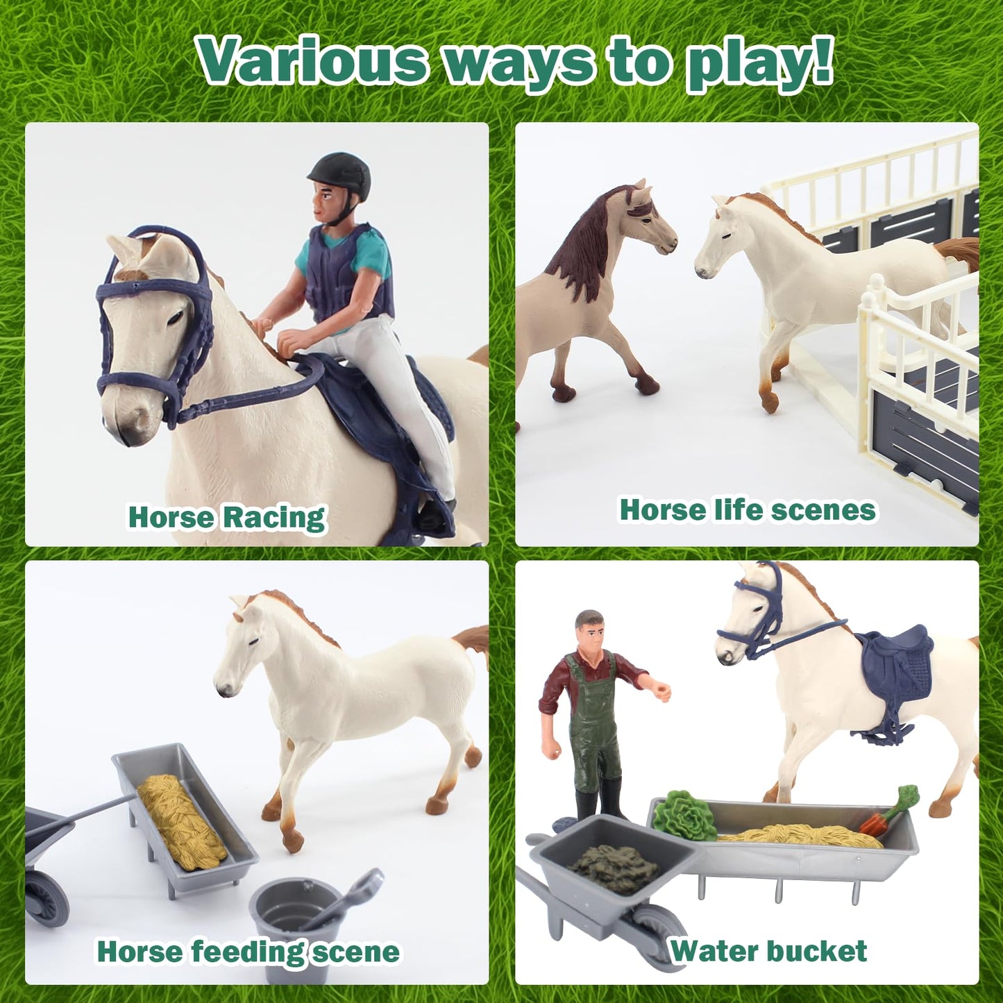 TUSAUW Horse Stable Playset, Horse Toys Set for Kids Birthday Gifts with 2 Horses and 2 Riders, Realistic Horse Stable Club Playset, Farm Animals