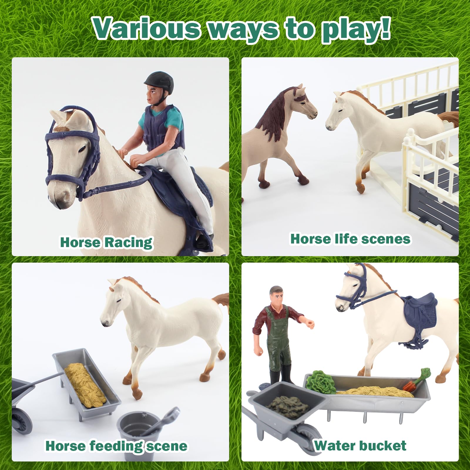 TUSAUW Horse Stable Playset, Horse Toys Set for Kids Birthday Gifts with 2 Horses and 2 Riders, Realistic Horse Stable Club Playset, Farm Animals
