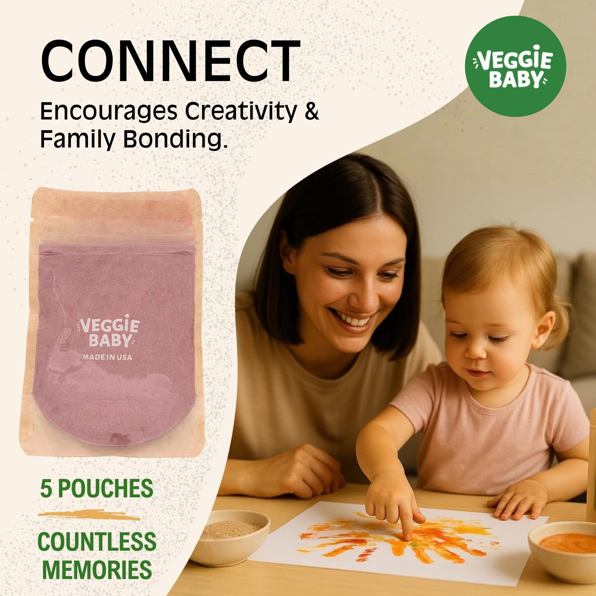 Veggie Baby Edible Finger Paint for Babies - Non Toxic Baby Safe Paint Powder, 5 Pouches, Vegan Vegetable Colors, Easy Clean, Made in USA, Creative