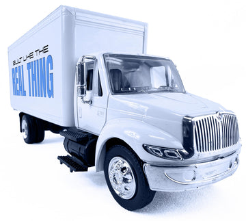 Shop72 Toys, Customize Diecast Trucks as Gifts for Truckers Friends or Employees. Customize Replica of International 4200 Box Truck with Your Logo