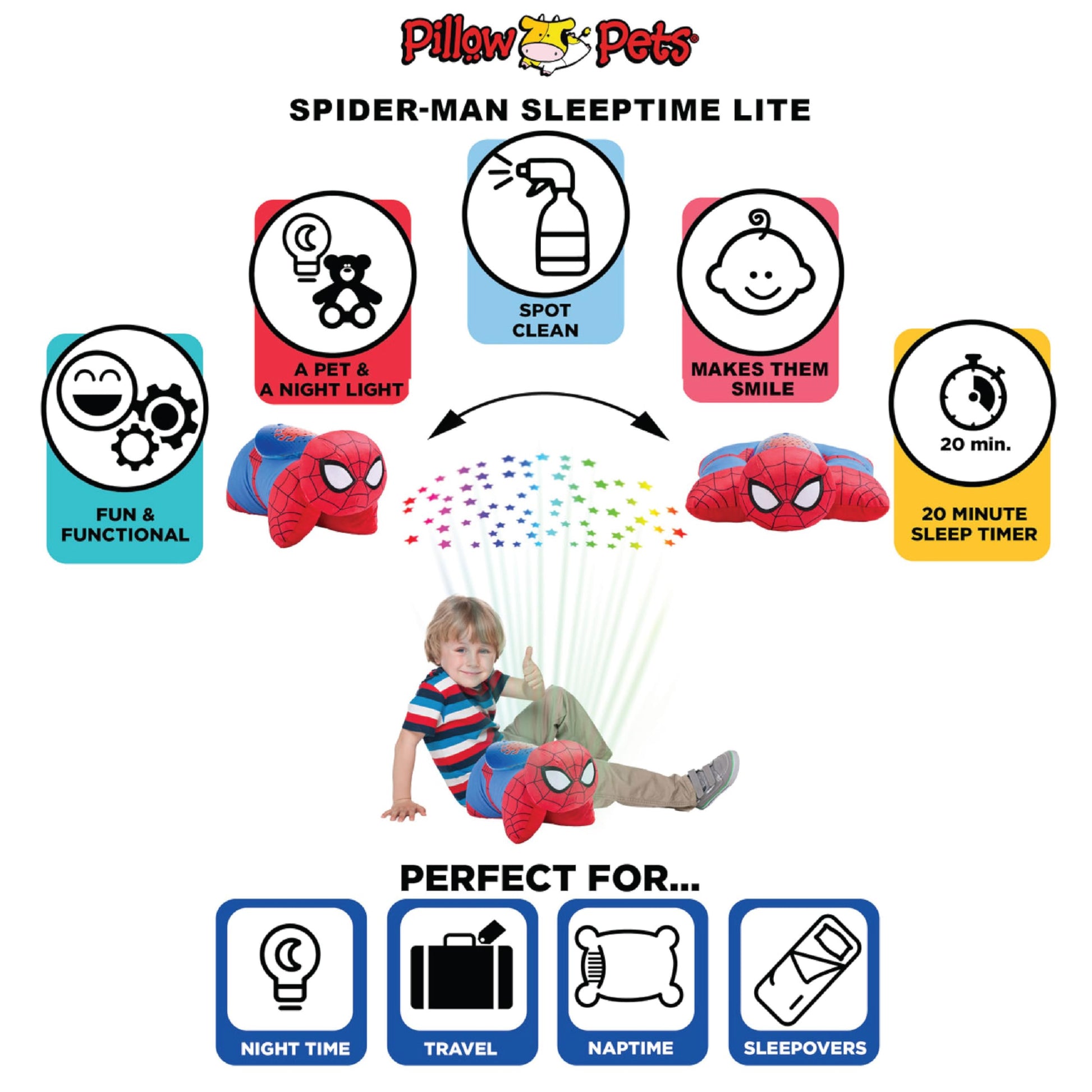 Pillow Pets Marvel Spider-Man, 11" Sleeptime Lite