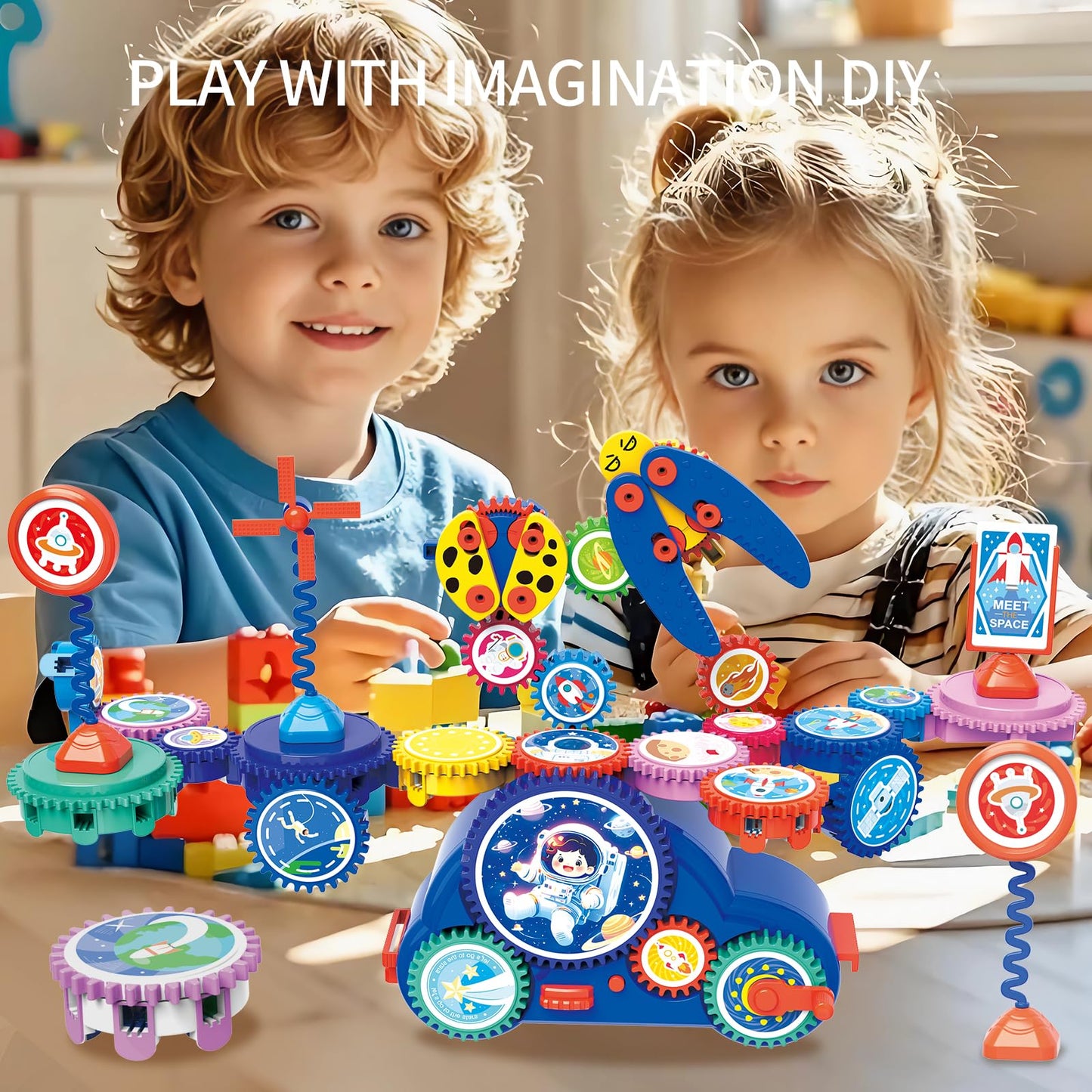 MIEBELY 30Pcs Space STEM Gear Set Electric Toy for Kids Ages 3+