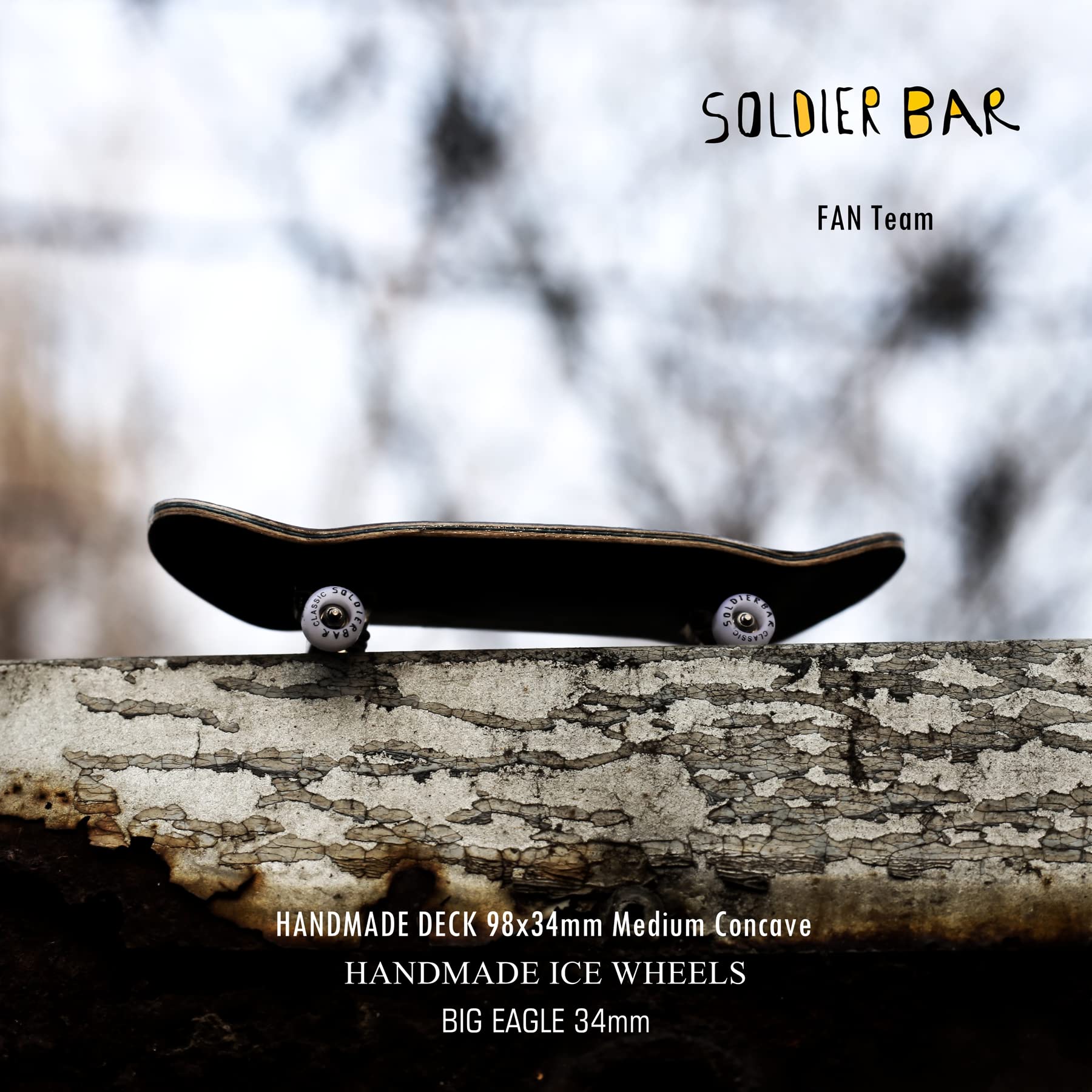 SOLDIER BAR Handmade Fingerboards Complete 8S (6-Layer Canada Maple+Ebony 35mmX98mm) (Handmade Deck+34mm Big Eagle Trucks+Handmade Ice Wheels)