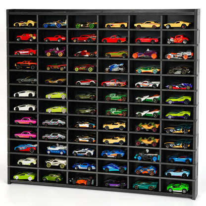 Arkiya Toy Car Storage Display Case, 72 Slots Model Car Display Shelf for 1/64 Scale Toy Cars, Wall Mount Organizer Rack for Diecast Models (Black)