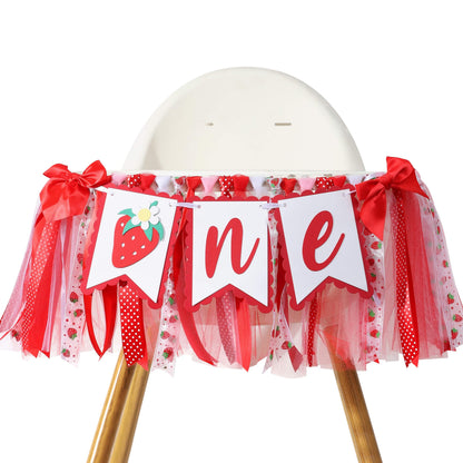 Strawberry One High Chair Banner - First Birthday Decorations, Sweet One High Chair Decorations, Berry 1st Birthday Photo Prop