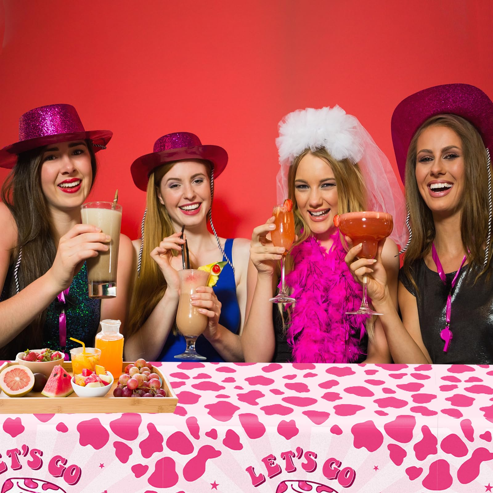 Let's Go Girls Tablecloths, 3 Pcs Cowgirl Birthday Supplies Rectangle Table Covers, Disposable Disco Cowgirl Tablecloth for Bachelorette Party