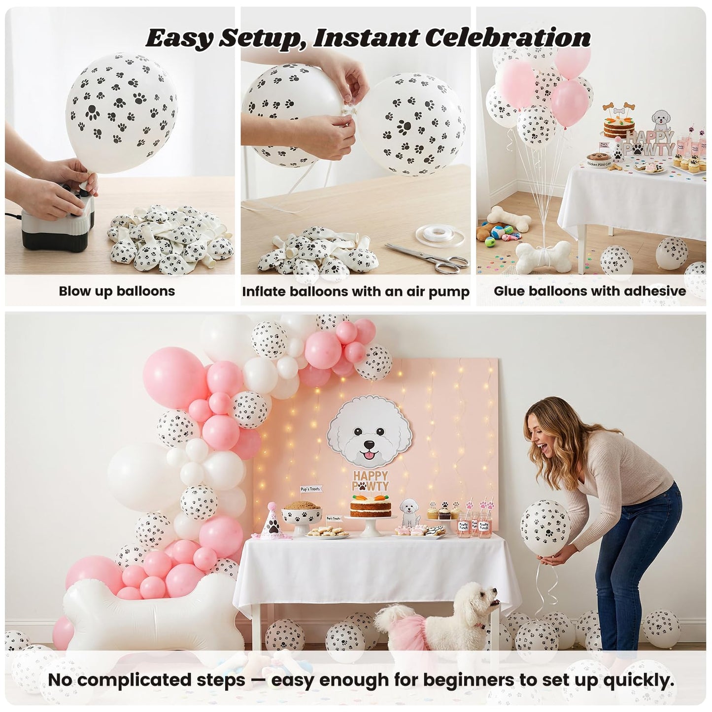 KOOGEL 100 PCS 12 Inch Dog Paw Print Balloons for Pet Party Decorations
