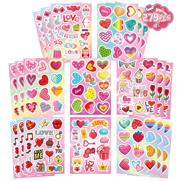 Aaon Heart Stickers(279pcs), Valentine's Day Stickers, Kids & Adults, Red Heart Shaped, Vinyl, Indoor Use