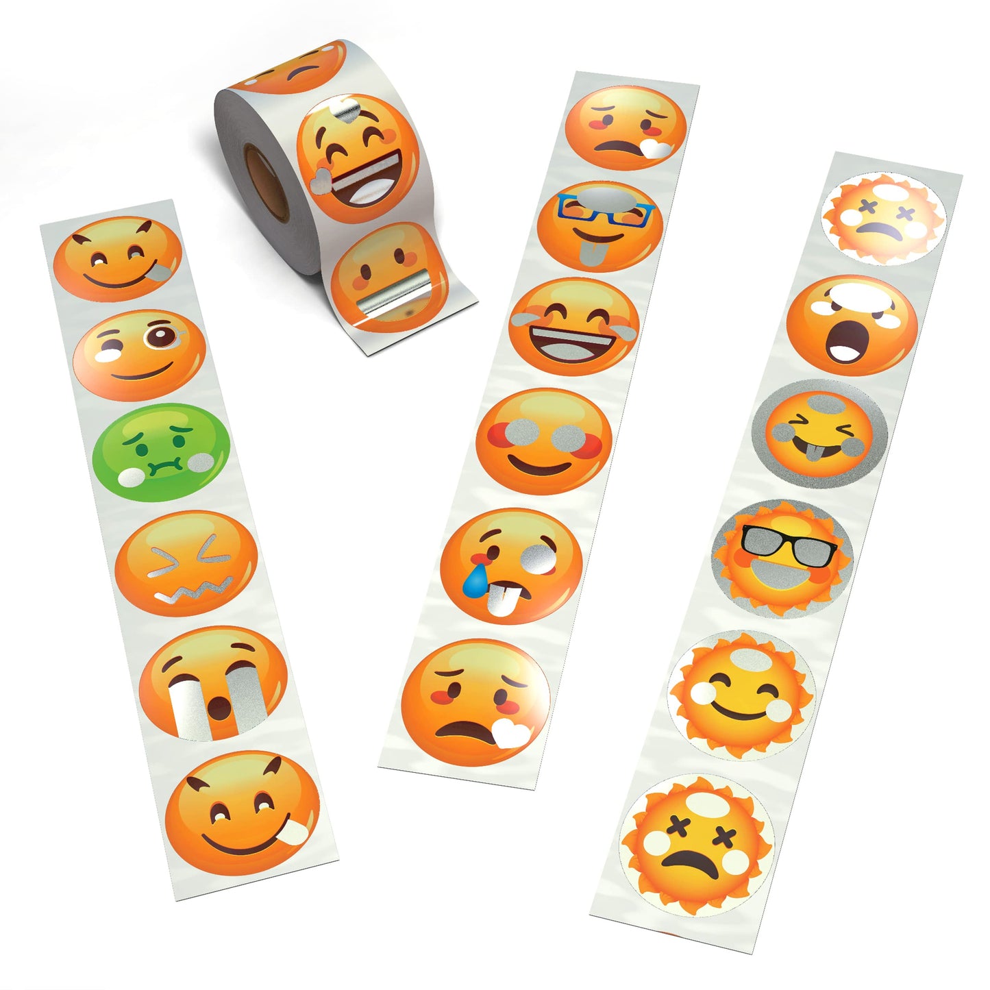 Emoticon Stickers for Kids - 2" Circles Shiny Silver - Smile Stickers for School and Home, Rewards, Parties, and More. Made in The USA by Kenco (2)