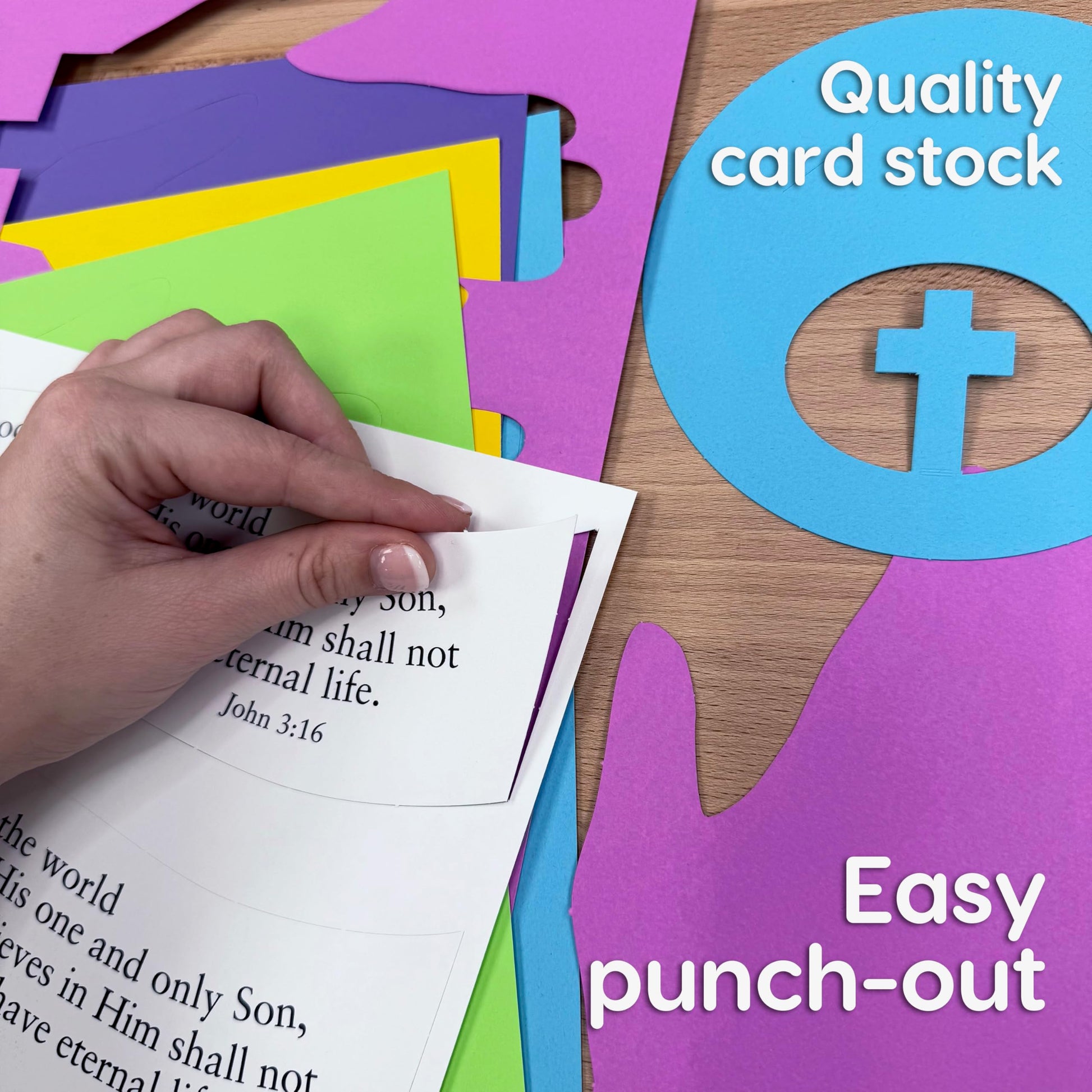 FreshCut Crafts John 3:16 Punch-Out 3-D Paper Kit, 12 Colorful Tabletop Displays Bible Craft for Kids Ages 5 & Up, Perfect for Sunday School, Church