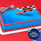 DecoSet® Hot Wheels™ Supreme Speed Cake Topper, Car Cake Decoration Set with Vehicle cake topper, Ramp and Background Pics, 3 Piece Set | For Birthday