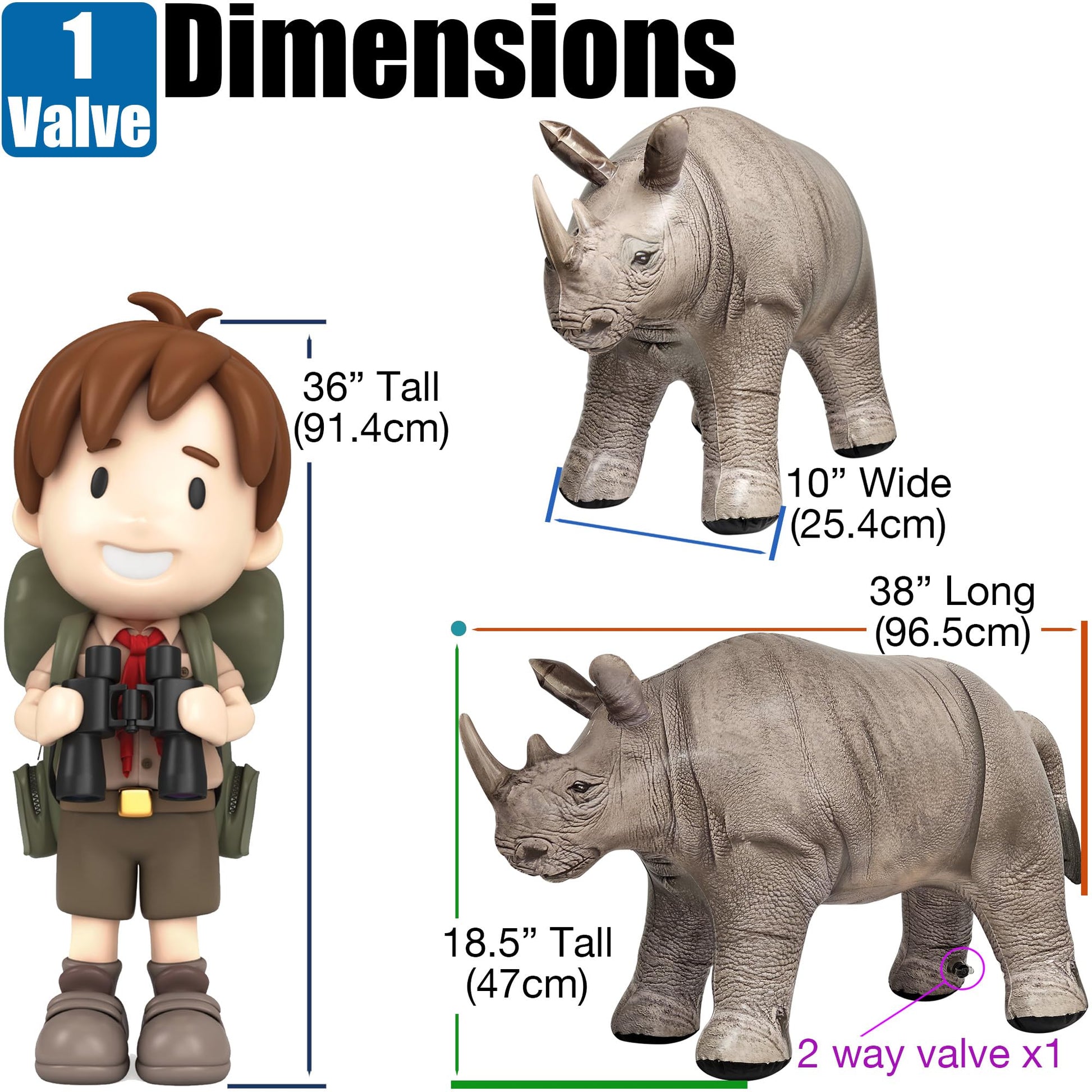 Jet Creations 36” Long Inflatable Rhinoceros Toy - Gray Rhino Beast Figure for Safari Party Decoration, Wildlife Photo Prop, Realistic Design, Easy
