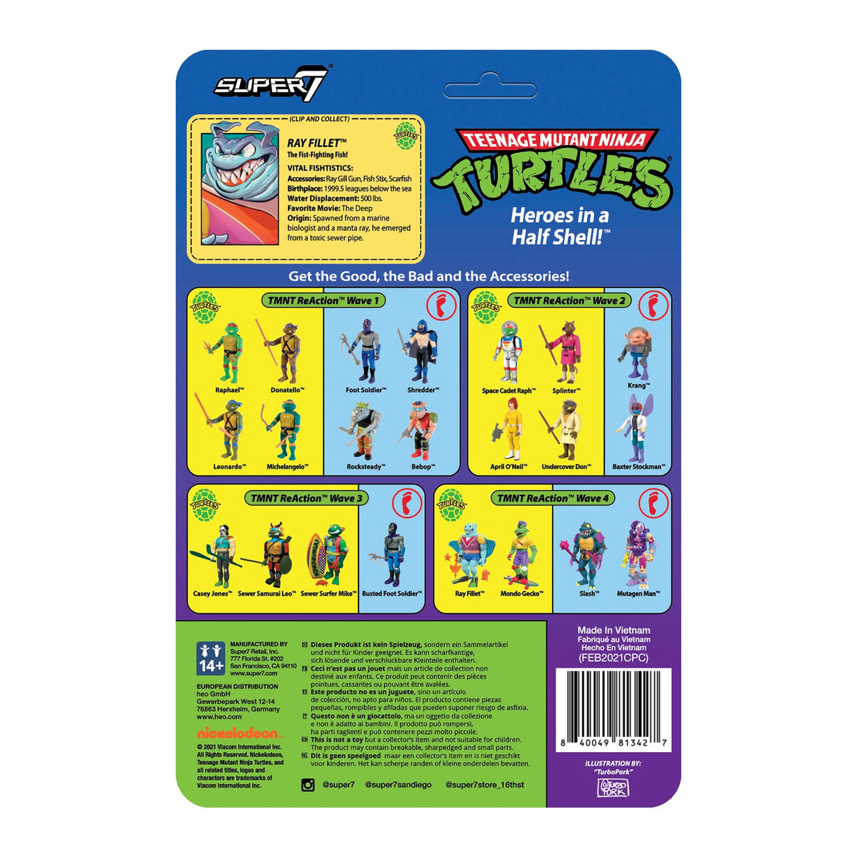 Super7 Teenage Mutant Ninja Turtles Ray Fillet - 3.75" TMNT Action Figure with Accessories Classic Cartoon Collectibles