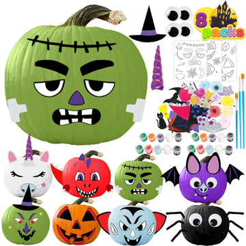 Klever Kits Halloween Pumpkin Decorating Kit, Halloween Painting Kits Party Favors for Kids, Arts and Craft Party Supplies, DIY Coloring Pumpkin