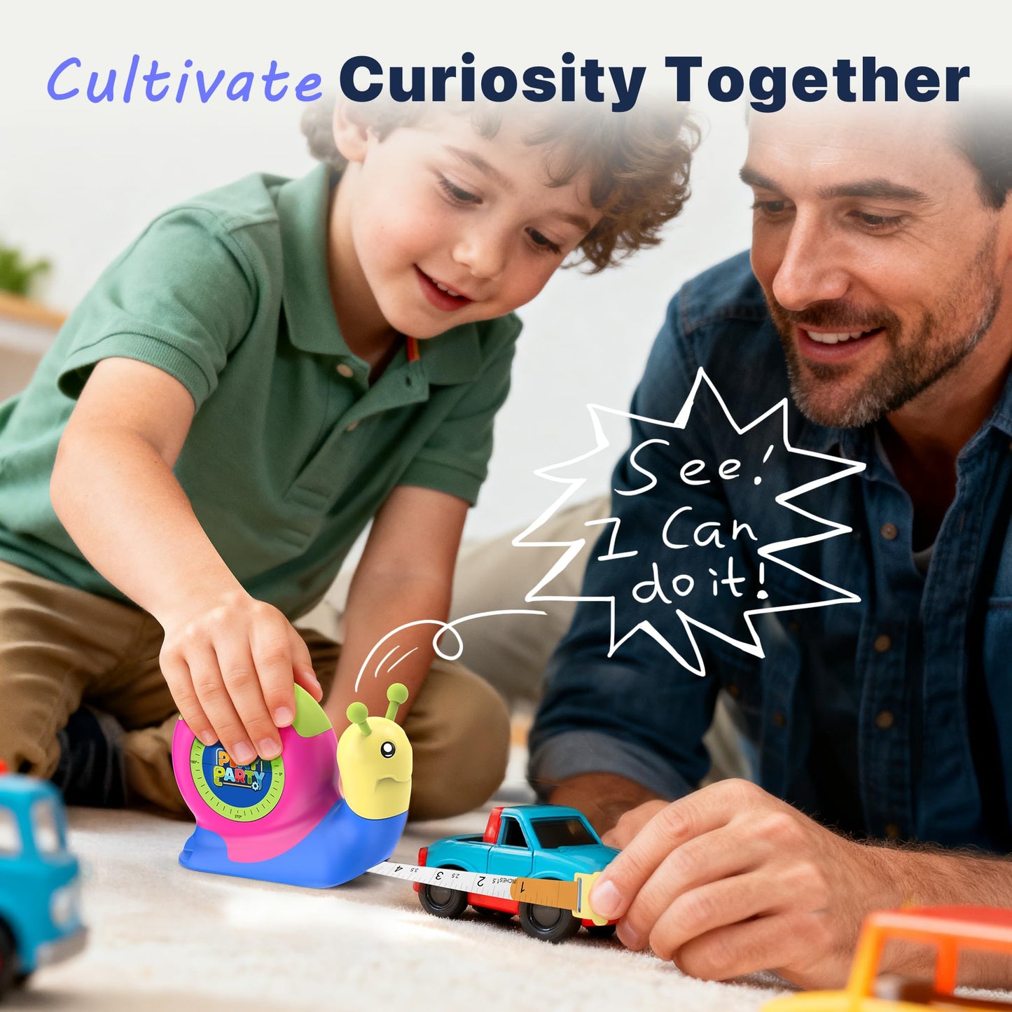PLAYPARTY 8ft Kids Tape Measure, STEM Educational Tool for Kids 3+, Green