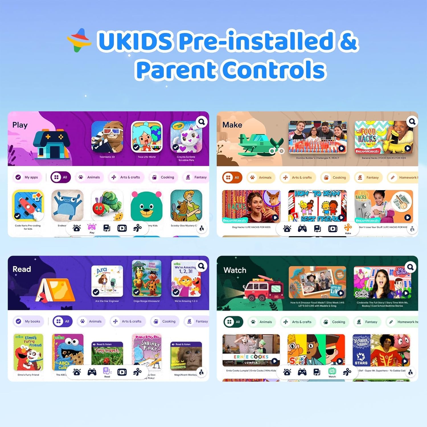 URAO Kids Tablet, Android 16 Tablet for Kids 10 inch with Case, 64GB 1TB TF Card Expandable for Toddler Children, Parental Control, Dual Camera