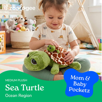 The Petting Zoo Mom and Baby Sea Turtle Stuffed Animal, Gifts for Kids, Pocketz Ocean Animals, Sea Turtle Plush Toy 12 inches