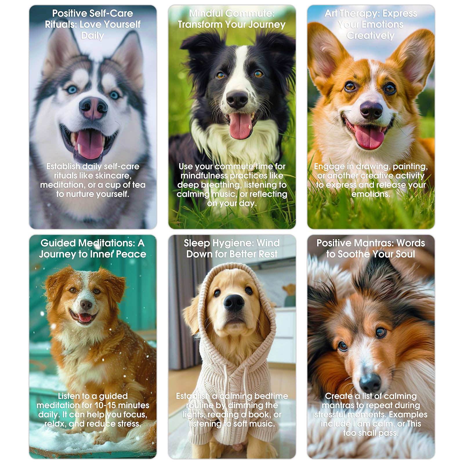 ZZBUY Dogs Against Anxiety Cards, 50 Affirmation Cards for Stress Relief and Self Care Mindfulness