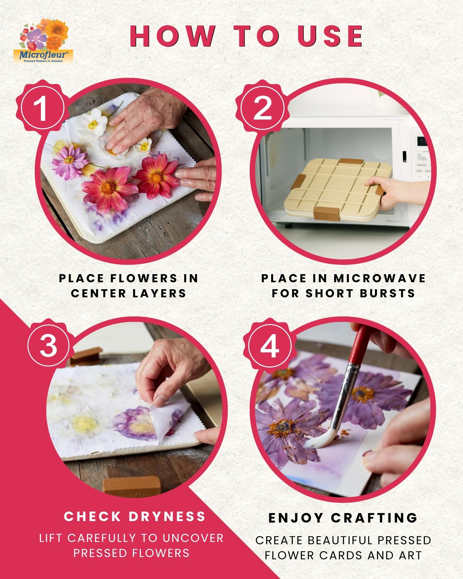 Microfleur Flower Preservation Press Kit, Portable Quick & Easy for Pressed Flowers, Craft Flower Press Kit, Pressing Dry Bouquet & Leaf, Washable