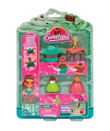 Sweetopia Dolls Patisserie Playset - Collectible Transforming Dolls with Special Backdrop, Includes 4 Miniature Pastries that Turn Into Princesses