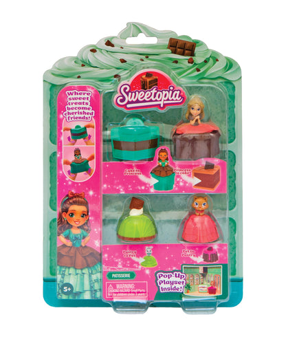 Sweetopia Dolls Patisserie Playset - Collectible Transforming Dolls with Special Backdrop, Includes 4 Miniature Pastries that Turn Into Princesses