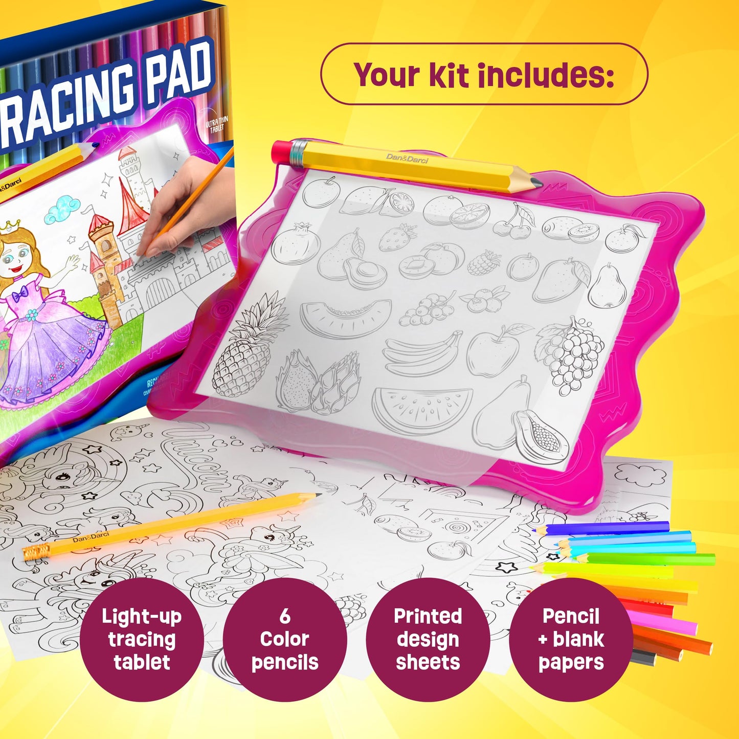 Dan&Darci Light Up Tracing Pad for Kids - Arts & Crafts Writing Drawing Tracer Board, Craft Kit for Girls & Boys Ages 6-12 - Birthday Toys Gifts Ideas
