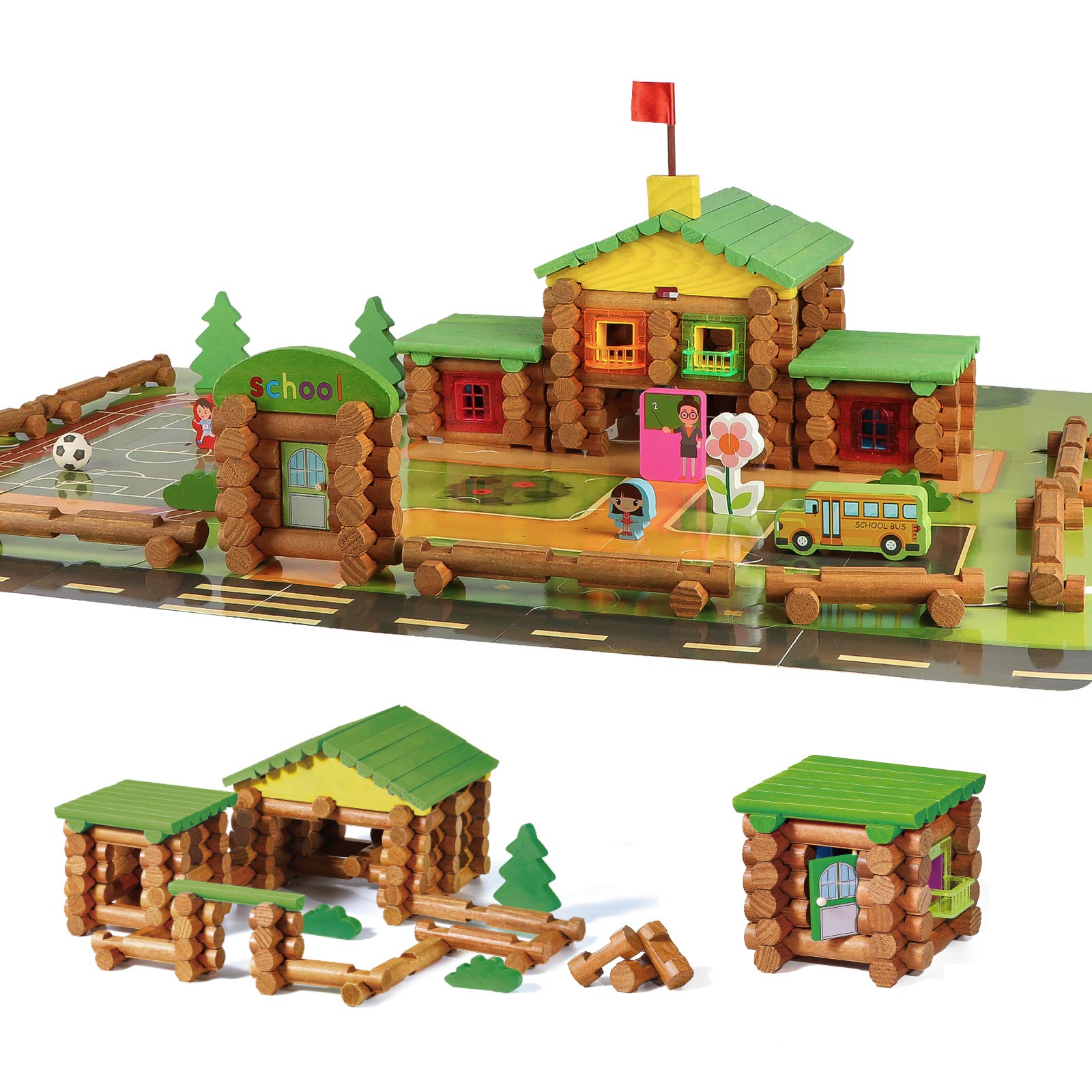 Wondertoys 269 Pieces Real Wood Logs Set Ages 3+, Classic Building Log Gift Set for Boys/Girls- Creative Construction Engineering - Top Blocks Game