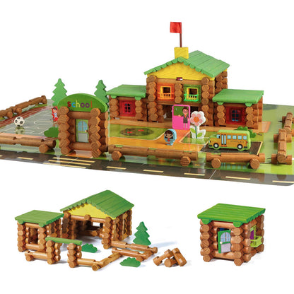 Wondertoys 269 Pieces Real Wood Logs Set Ages 3+, Classic Building Log Gift Set for Boys/Girls- Creative Construction Engineering - Top Blocks Game