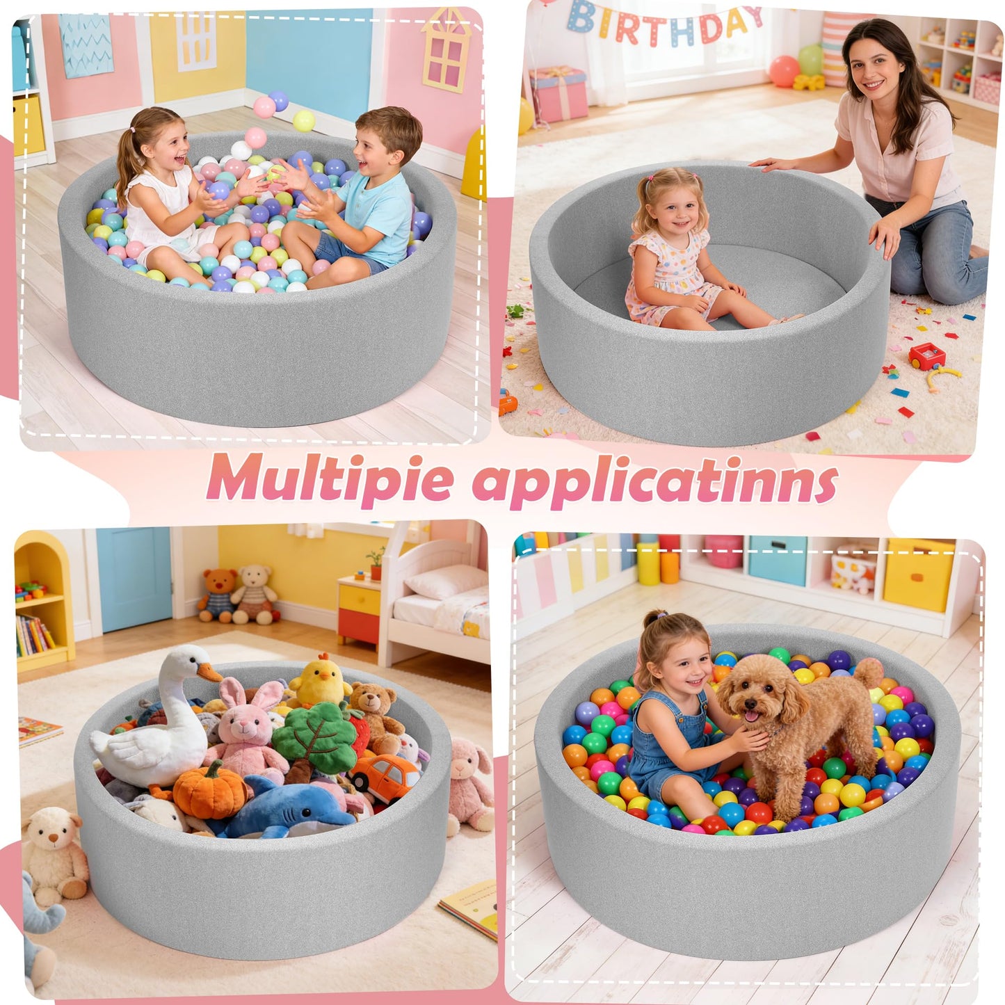SIUUHOVS Baby Foam Ball Pit, 35.4"x 11.8Ball Pits for Toddlers Silvery Gray