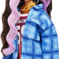 Barbie Extra Doll and Accessories with Pink-Streaked Crimped Hair in Jersey Dress with Pet Corgi