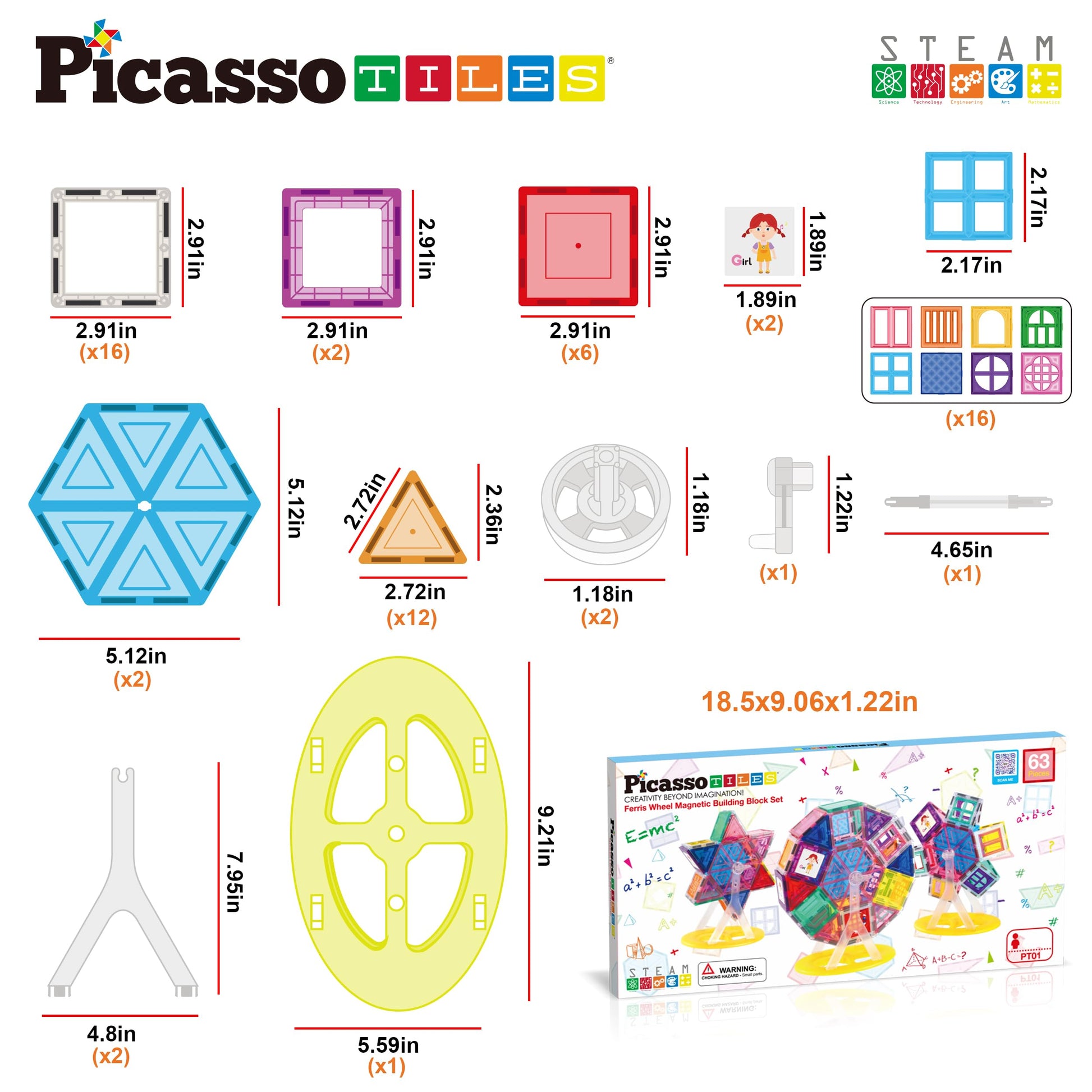 PicassoTiles Magnet Tile Building Blocks Ferris Wheel Amusement Rotating Playset Multi Structural Magnetic Tiles Toddlers Kids Educational STEM