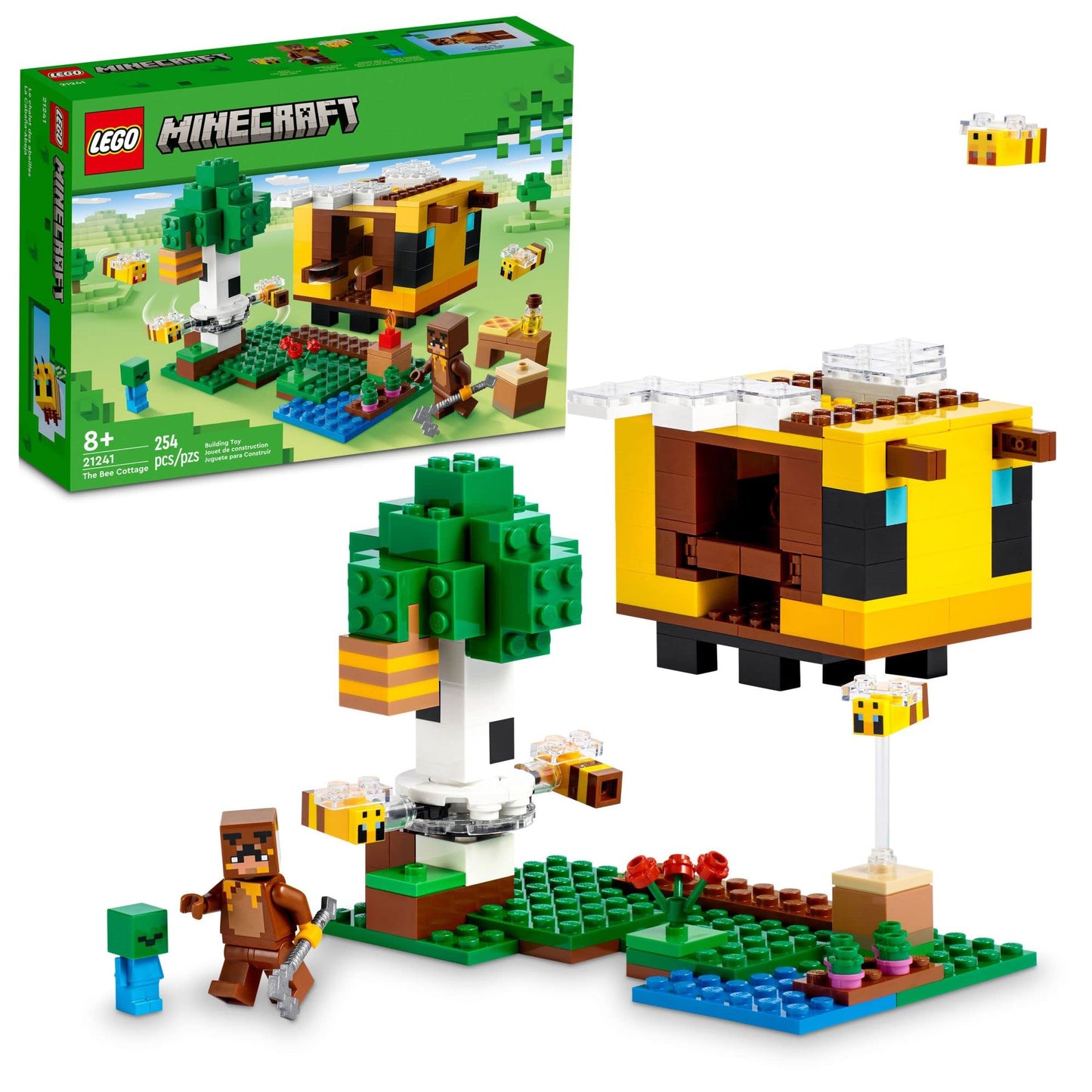LEGO Minecraft The Bee Cottage Building Set - Construction Toy with Buildable House, Farm, Baby Zombie, and Animal Figures, Game Inspired Birthday