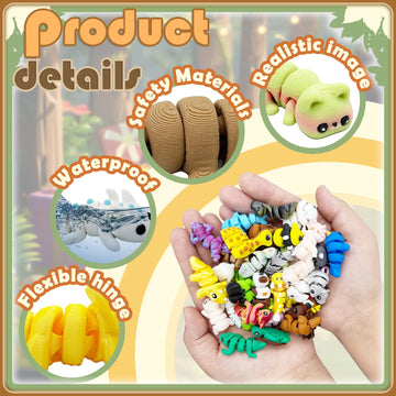 30Pcs Mini Animals Figures Set, 3D Printed Small Animal Flexible Fidget Toy, 3D Printed Cute Animal Home, Office, Executive Desk for Christmas