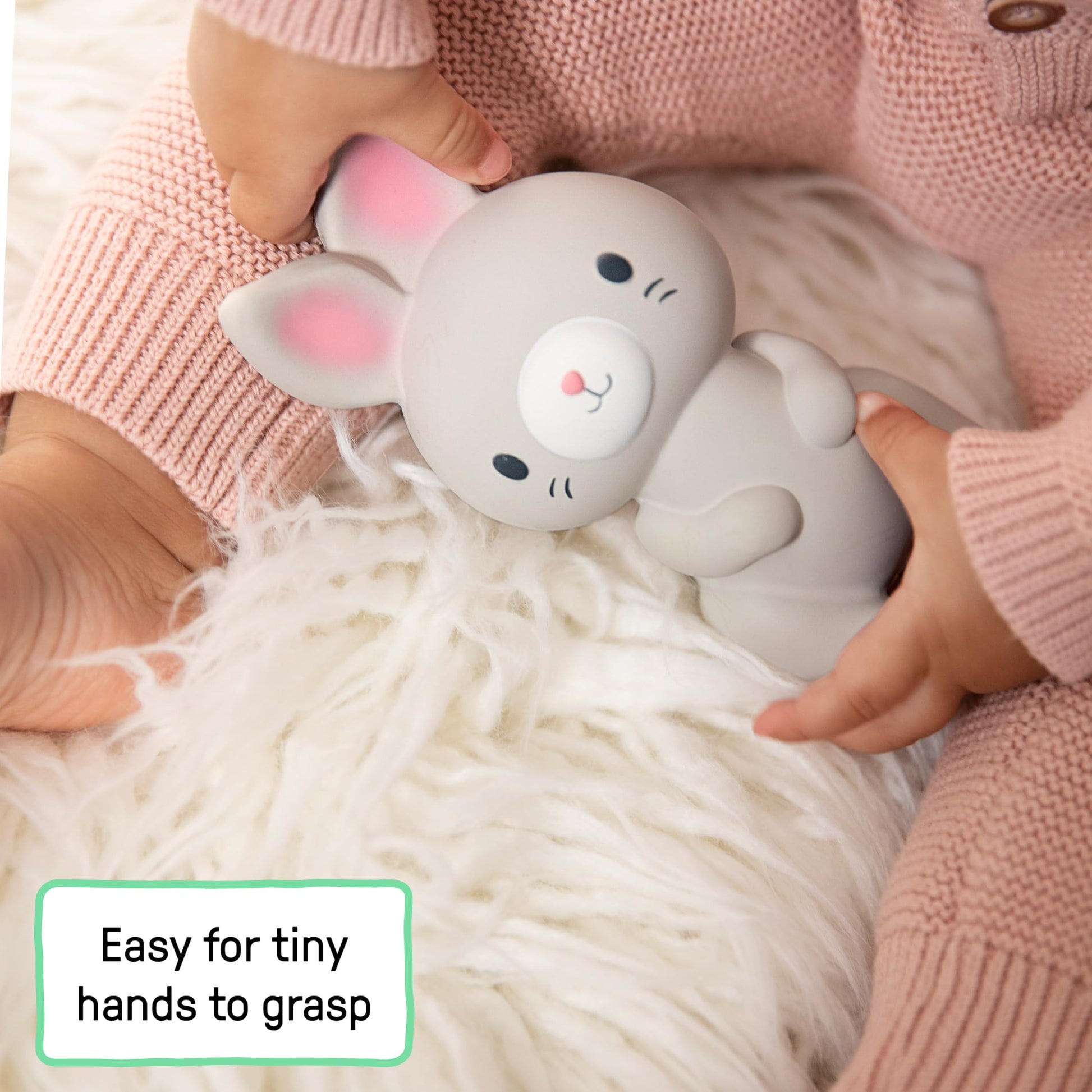 Sylvi Natural Rubber Baby Teether Toy, Rabbit Teething Toy for Sore Gums 0-6 Months, Soft Sensory Chew Toy Easy to Grasp for Infants 0+ Months, Gender