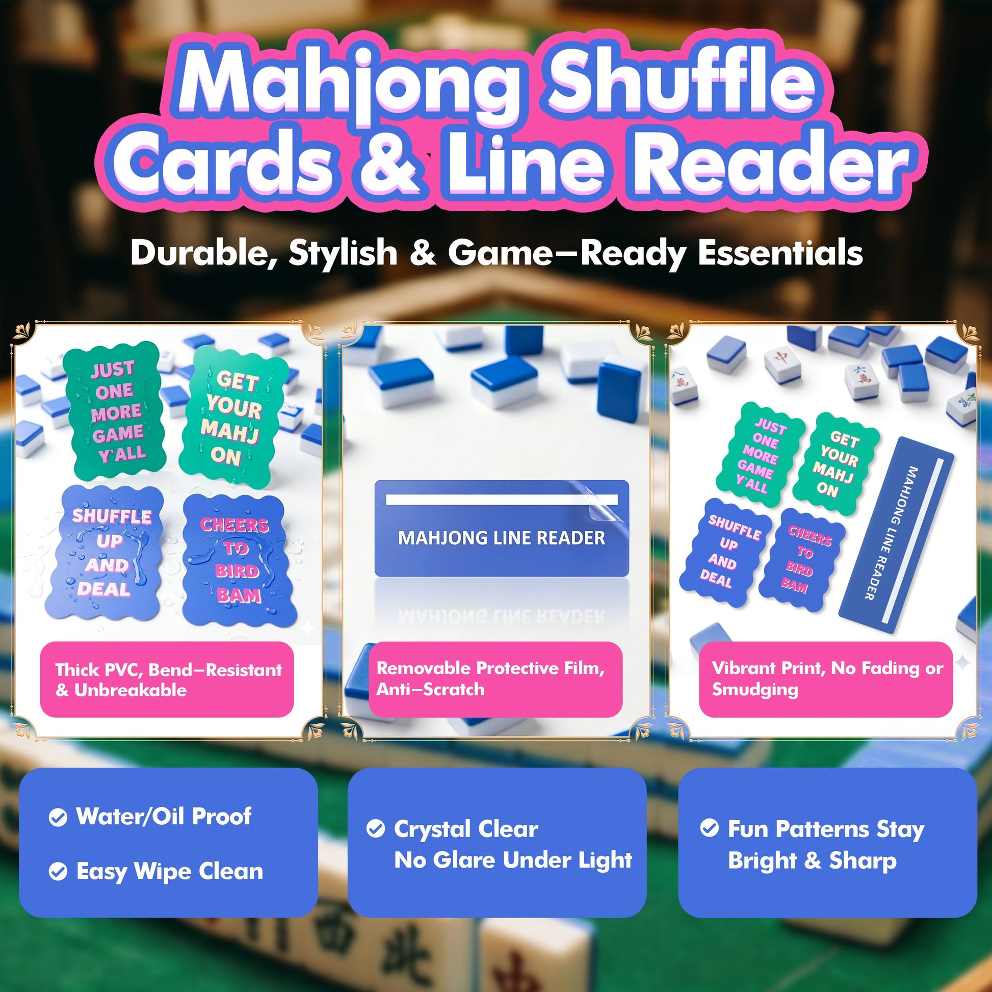 CLYAIDET 2026 Mahjong Accessories Set, 4 Pack Mahjong Shuffler Cards, Line Reader, Card Sleeve/Card Holder(Matte Anti-Glare Plastic Sleeves),