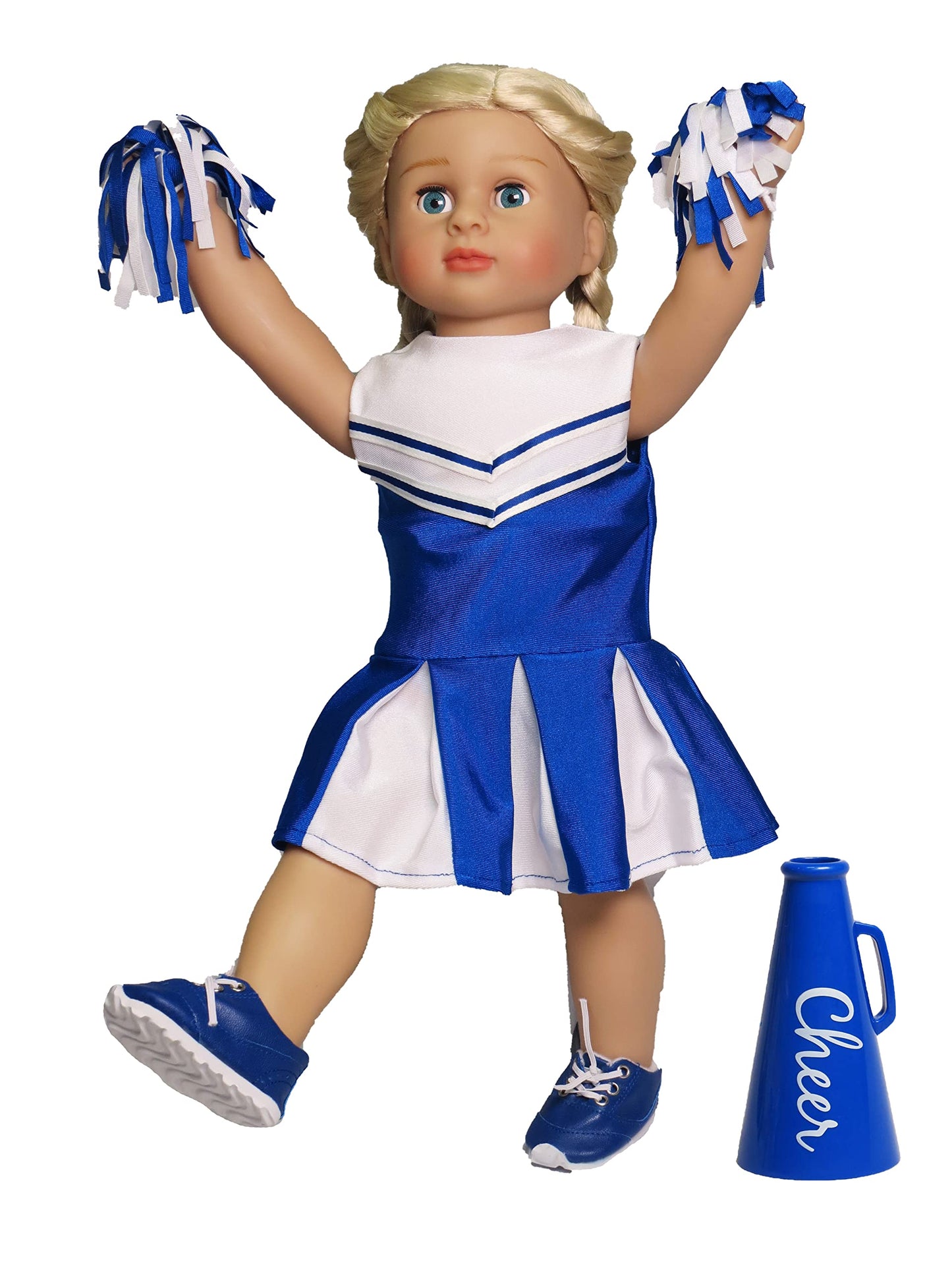 American Fashion World Blue Cheerleading Outfit for 18-Inch Dolls | Accessories Included | Premium Quality & Trendy Design