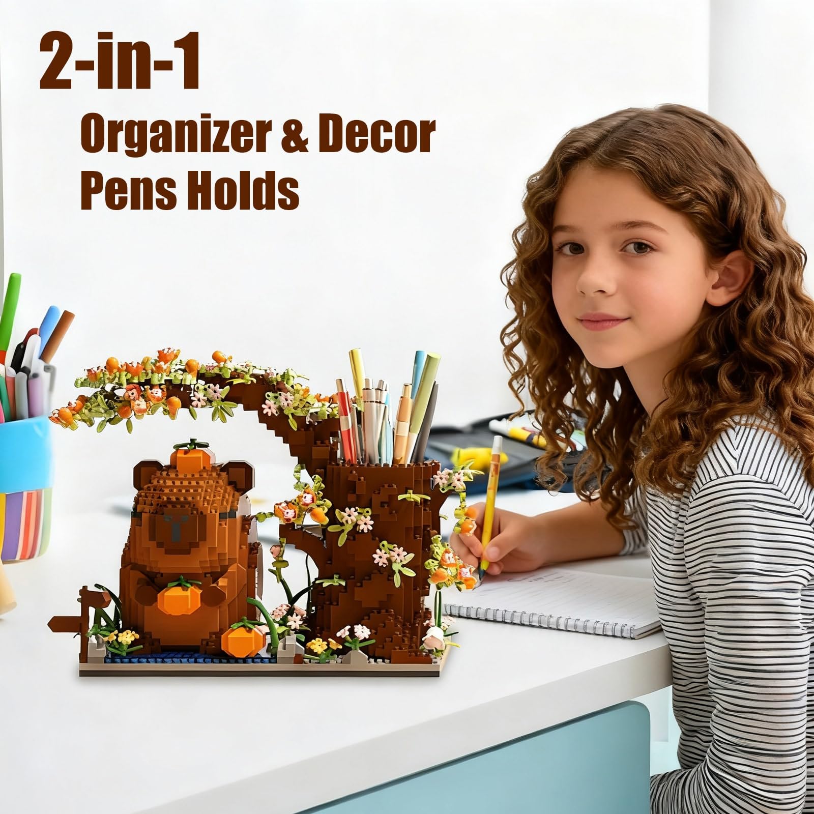 Capybara Building Blocks Set -1880PCS Cute Animals & Flowers Building Bricks Kit Kawaii Capybara Gifts Toy for Kids Age 8+, Capybara Stuff Pen