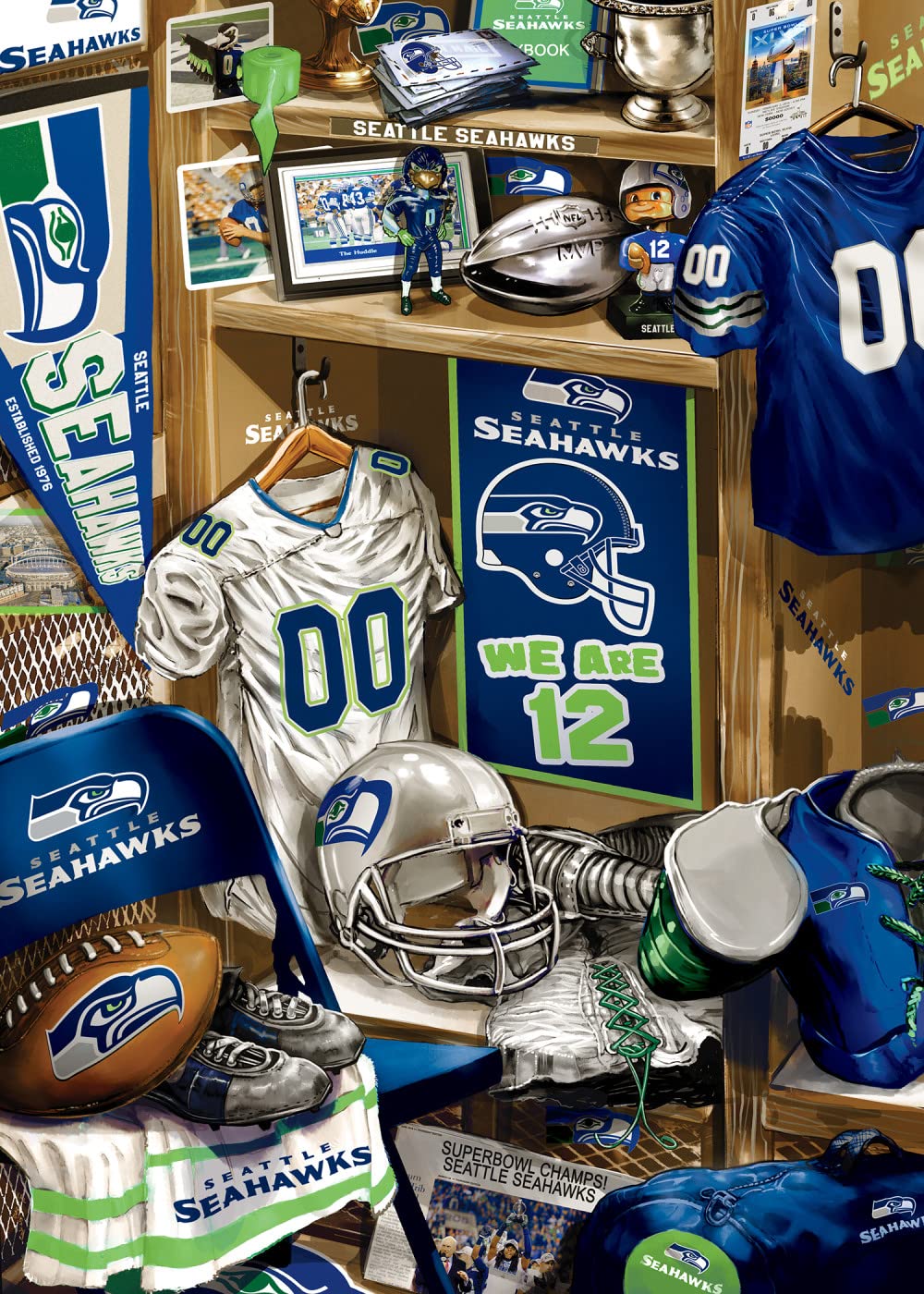 MasterPieces Game Day 500 Piece Jigsaw Puzzle for Adults - NFL Seattle Seahawks Locker Room - 15"x21"