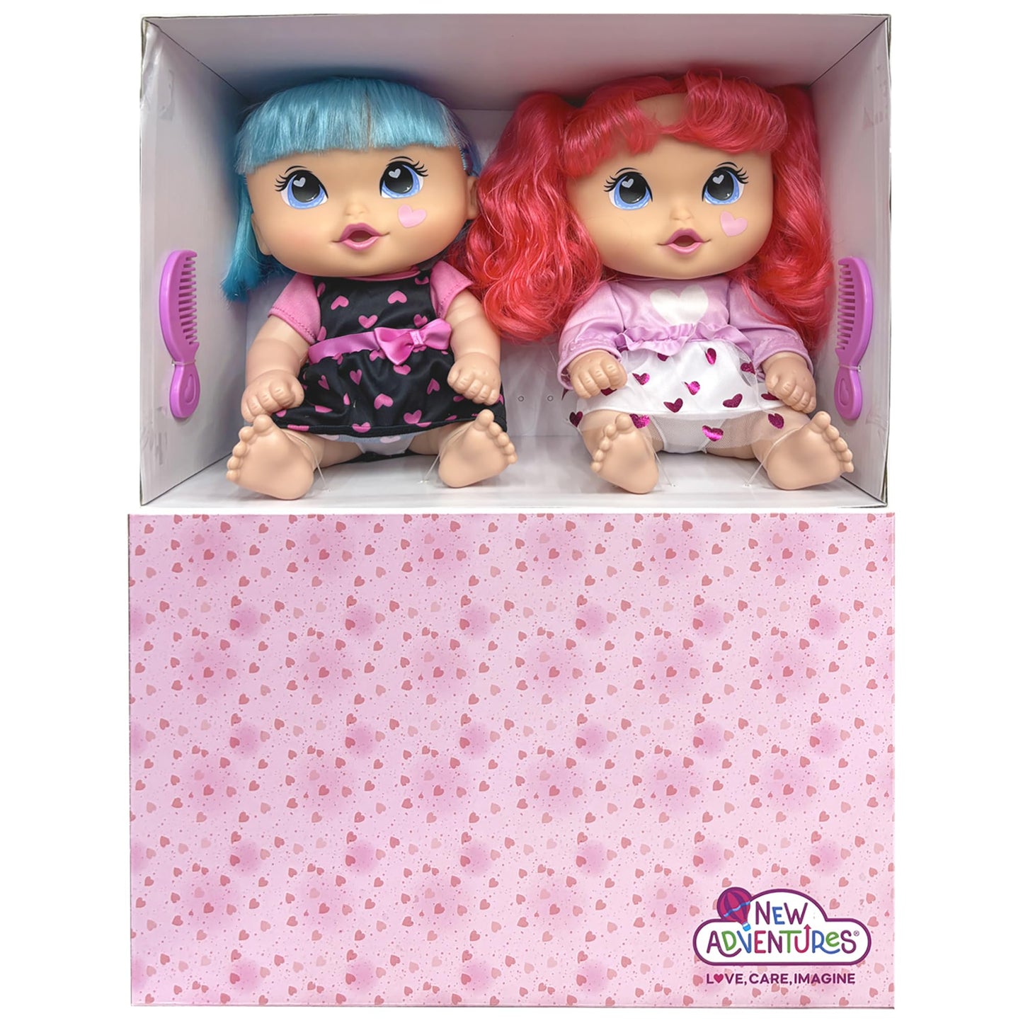 Cuddle Kids: 11" Yummy Hearts Dolls - 2 Pack Hard Body Dolls, Brush Their Blue & Pink Hair w/The Included Combs, New Adentures, Toddler & Kids Age 2+